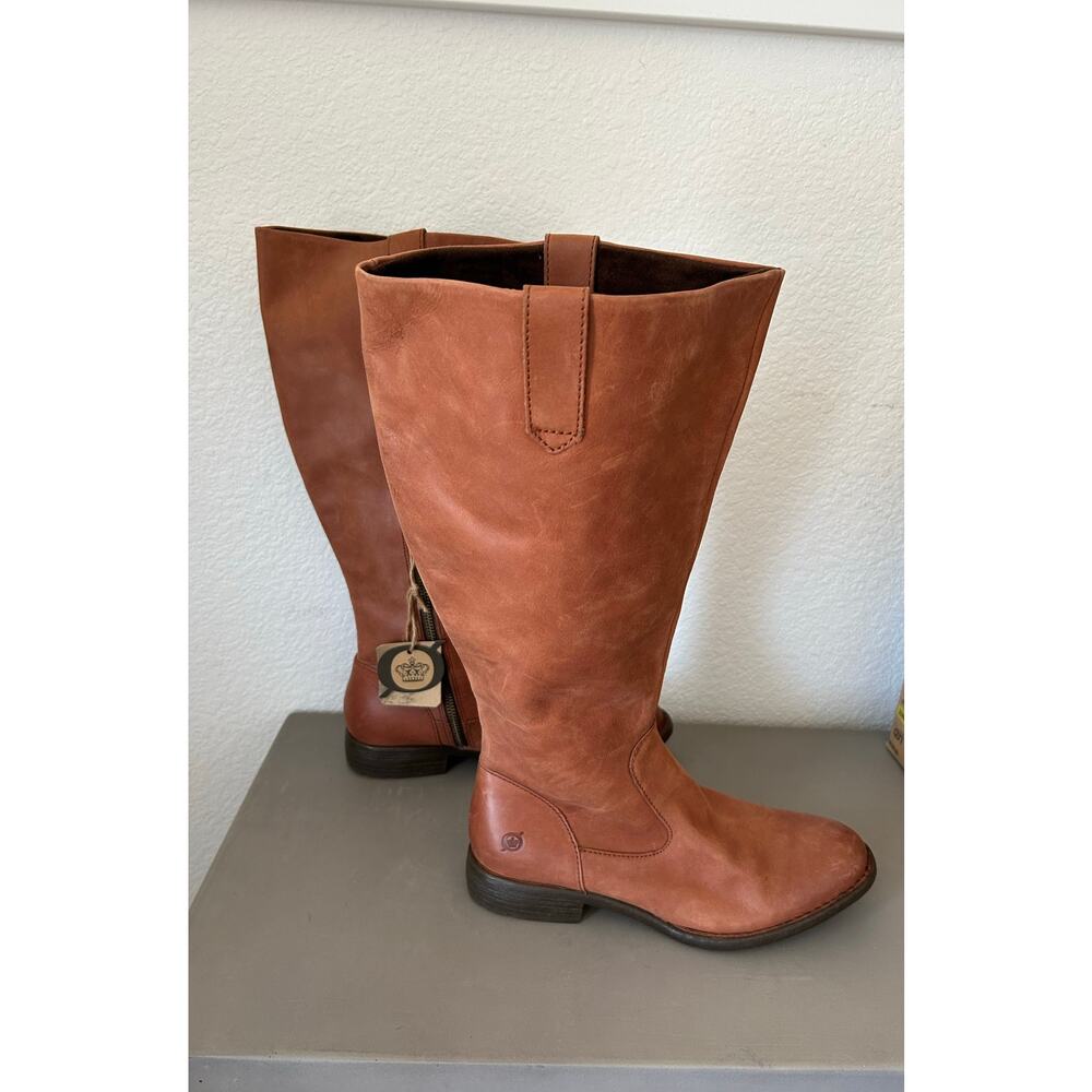 Born Shaunie Cognac Italian Leather Riding Boot Wide Calf - 7 1/2 - Picture 6 of 7
